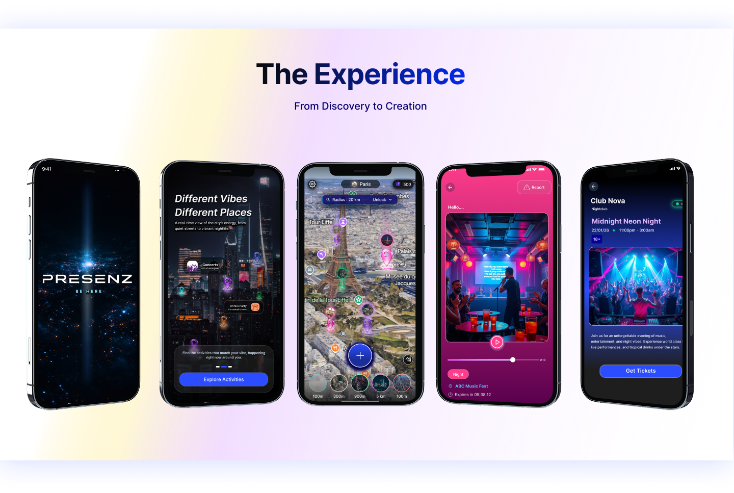 Presenz app — 5 screens